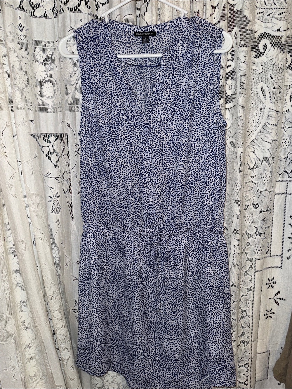Hilary Radley Blue and White Sleeveless V-Neck Midi Dress